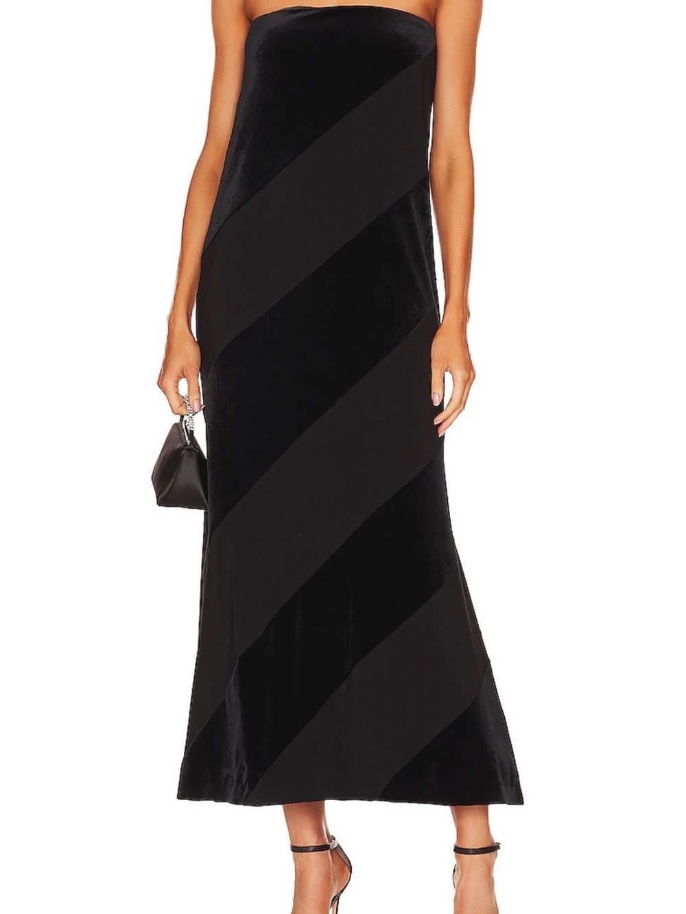 Norma Kamali Spiral Strapless Velvet Maxi Dress Black S